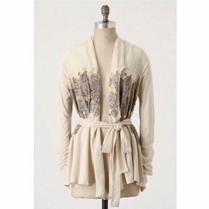 Anthropologie Embroidered Wrap-Tie Lightweight sweater